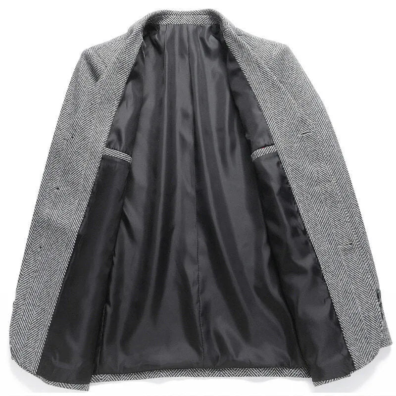 Men's loose fit solid colour woolen coat for casual spring and autumn wear