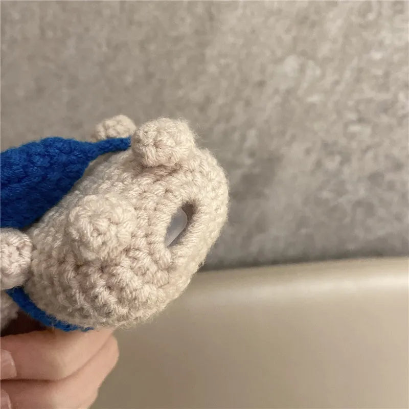 Handmade knitted koala bear backpack design cover for Apple AirPods case.