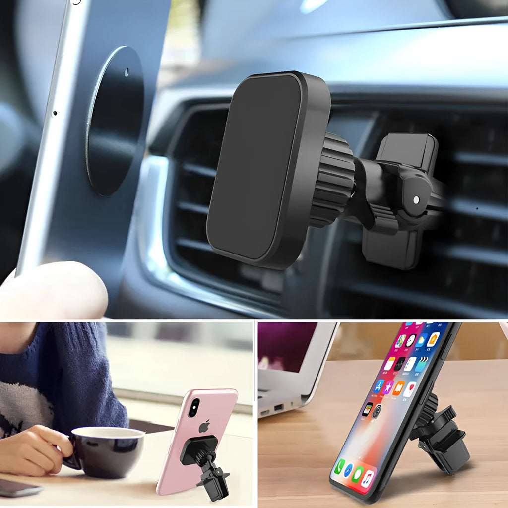 Black car air vent magnetic phone holder with round head design for universal smartphone mounting