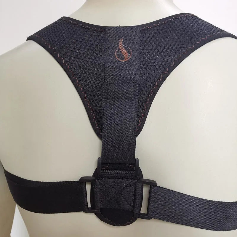 Clavicular posture correction belt with adjustable shoulder straps on a neutral background.