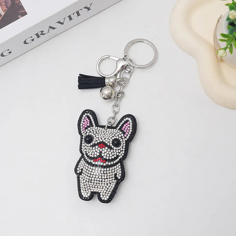 Dog rhinestone keychain with cartoon animal design and electroplated alloy pendant