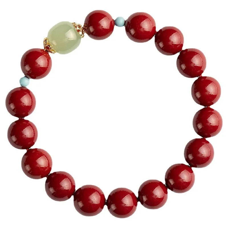 Cinnabar Hetian jade beads bracelet with geometric elliptical shape in purple gold sand colour