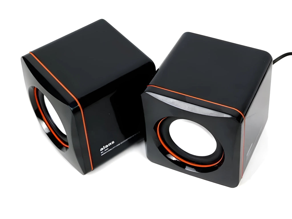Black square USB-powered 2.0 small computer speaker for desktop audio enhancement
