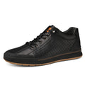 Men's white breathable shoes with round toe and flat 6CM heel, made of matte leather.
