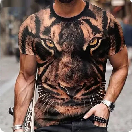 Men's black T-shirt with three-dimensional lion graphic print on front