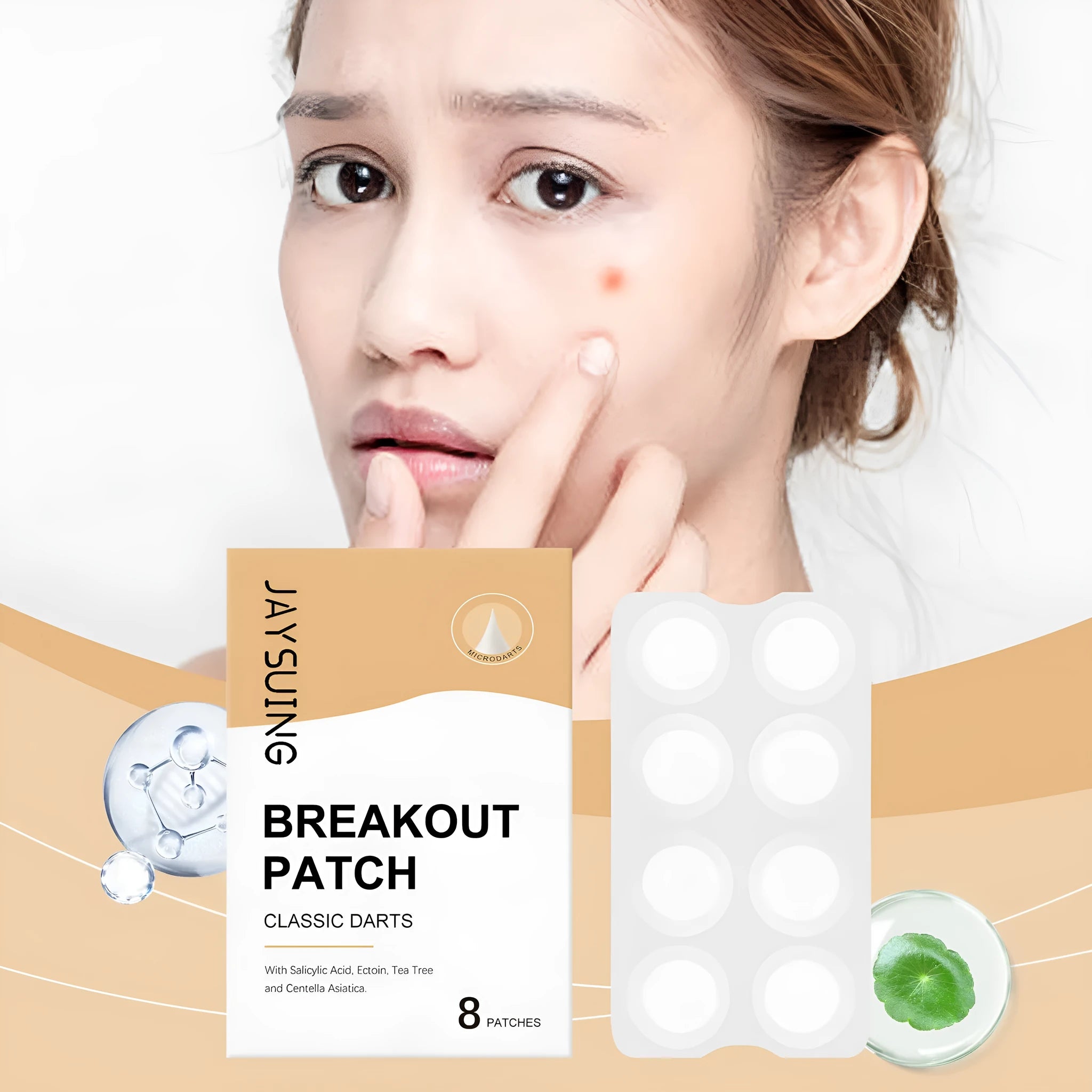 Acne patches with tea tree oil and asiatic centella extract, 8 hydrocolloid patches for spot treatment