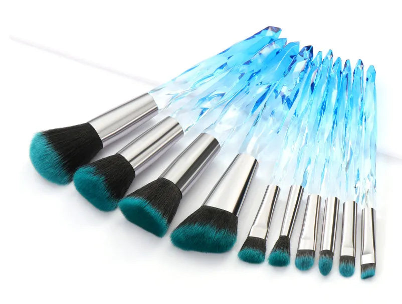 10-piece makeup brush set with crystal diamond handles and artificial fibre bristles in four colour options