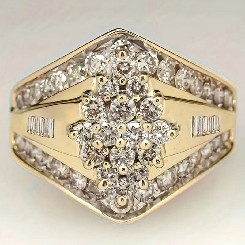 Gold geometric copper fashion ring showcasing heavy industry palace style on a neutral background