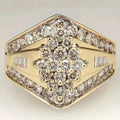 Gold geometric copper fashion ring showcasing heavy industry palace style on a neutral background