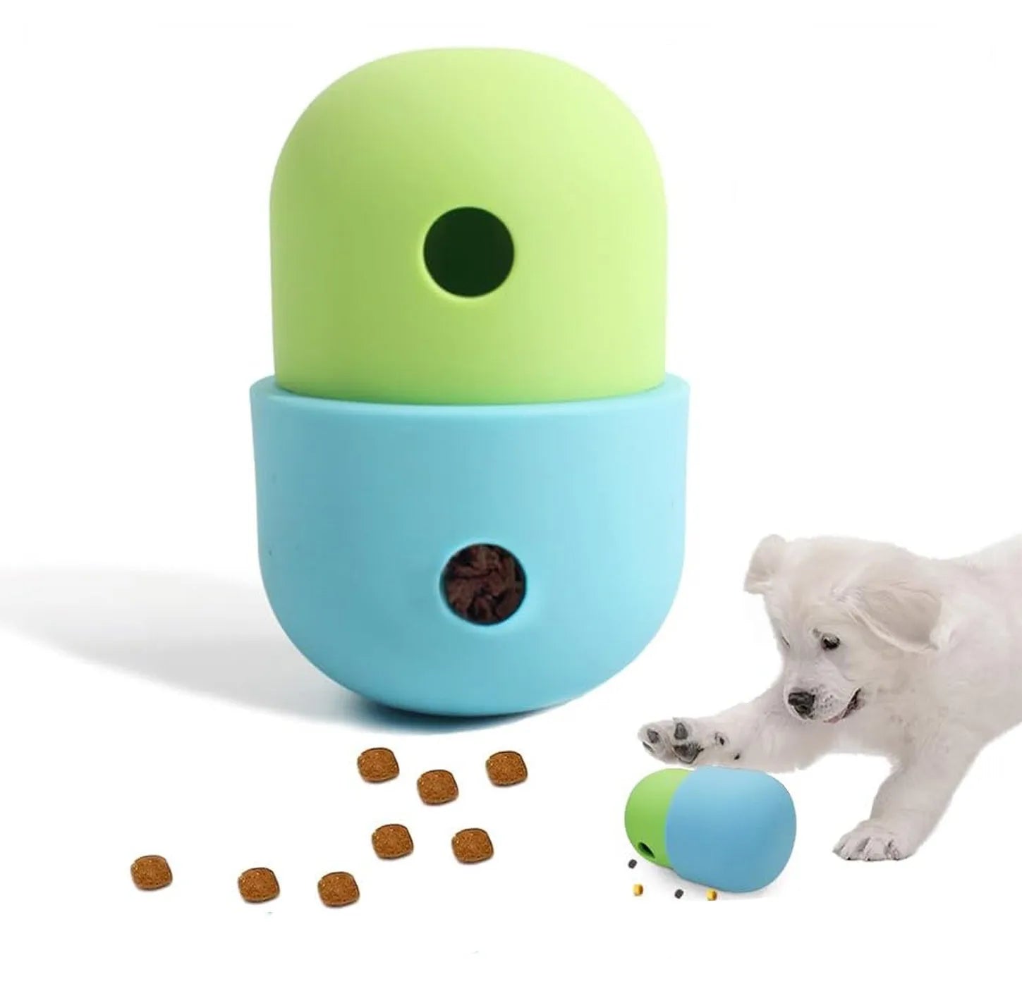 Food-grade silicone dog treat puzzle ball in multiple colour combinations for small medium dogs