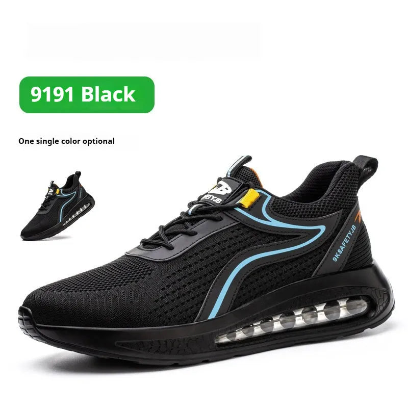 Breathable labour protection shoes with puncture resistance, Flyknit upper, rubber outsole in 7918 black colour