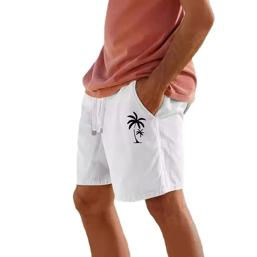 Men's cotton blend drawstring shorts in straight-leg design available in five colours with elastic waist