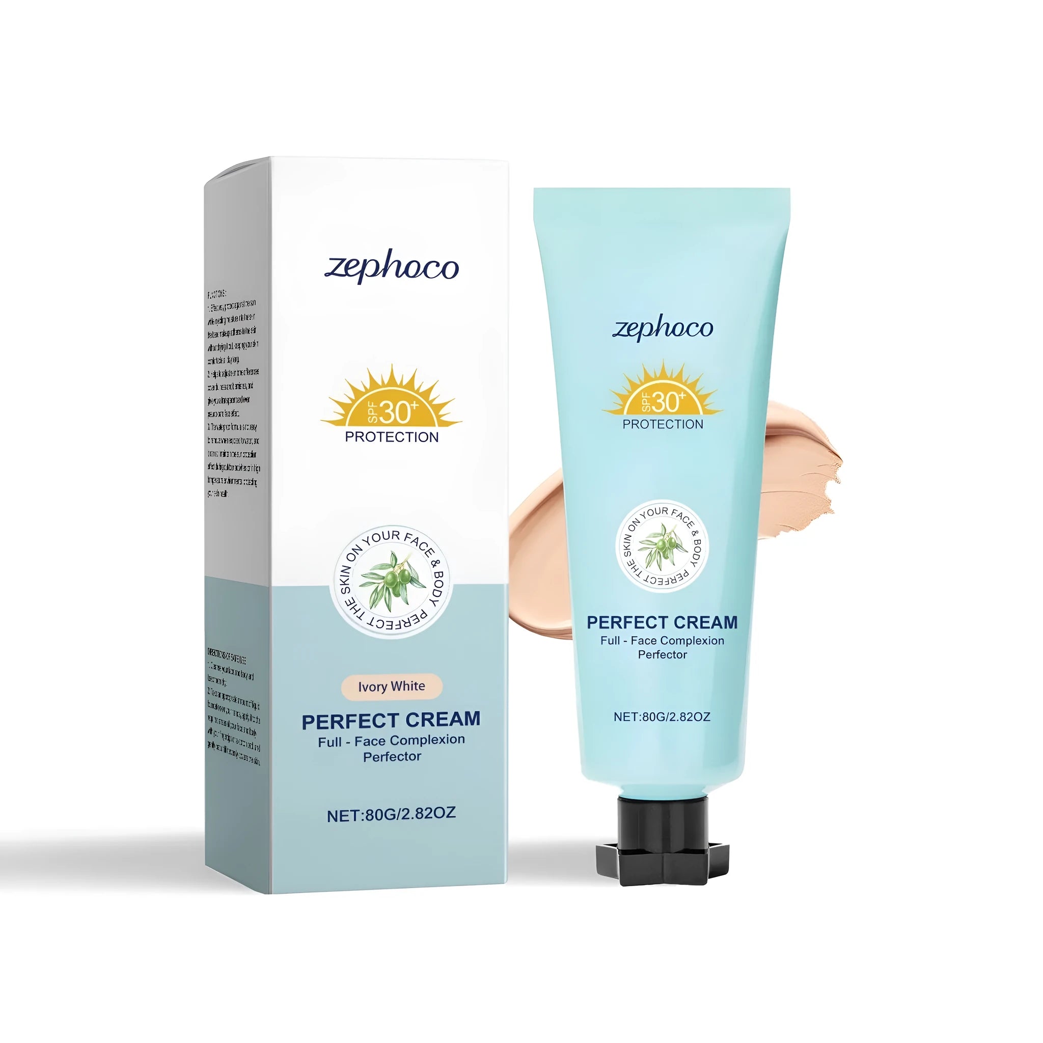 Bottle of curdling sunscreen moisturising liquid foundation in three colour shades.