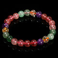 Strawberry quartz and tourmaline gemstone bracelet with round beads in geometry design