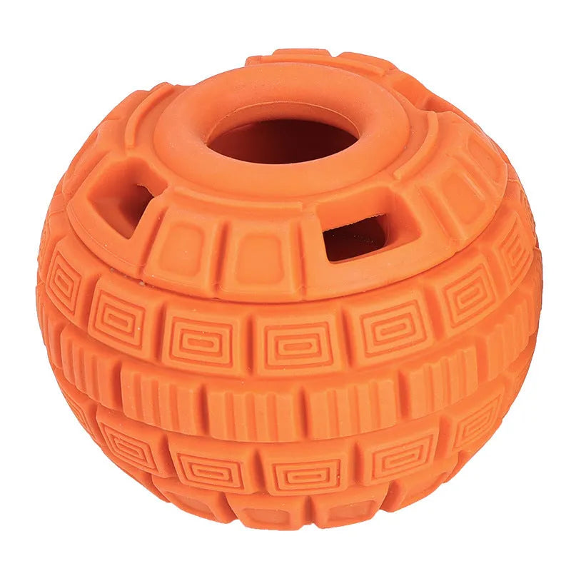 Green natural rubber dog dropping ball toy with textured surface, 14x10x10 cm size