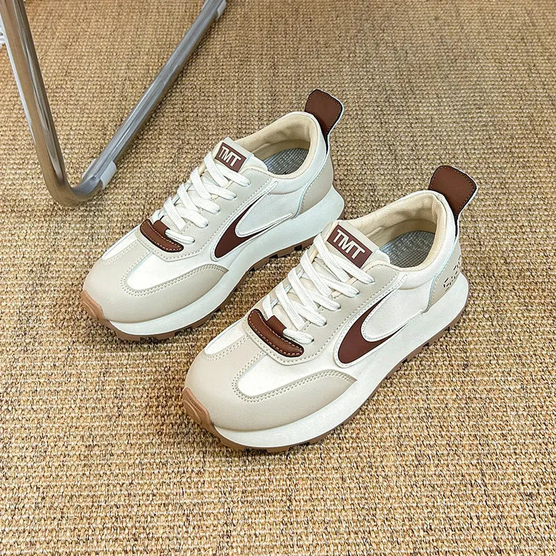 Forrest Gump beige heightened casual sneakers low top round toe rubber sole side view