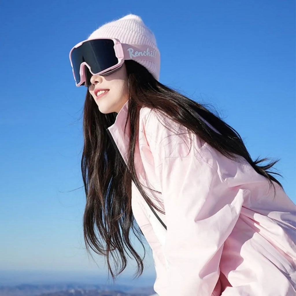 Waterproof winter ski suit with coat and trousers in cotton blend fabric, available black or pink