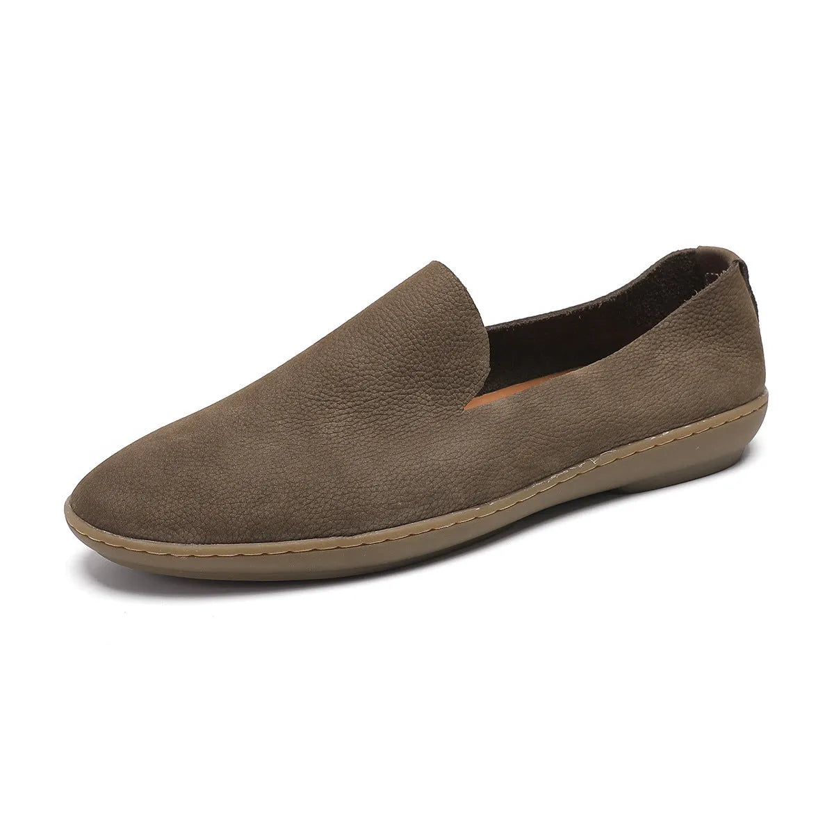Handmade khaki men's shoes with low-top wedge heel design and cowhide interior