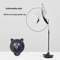 Plastic cat teasing wand with suction cup base, long handle, bell attachment, and feather teaser in various colour options