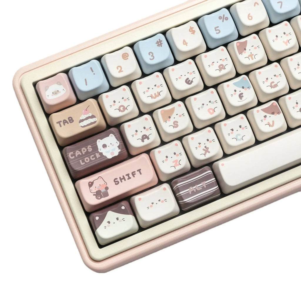 High Sea Salt Cat pastel PBT keycap set for mechanical keyboards with 7u spacebar supplement