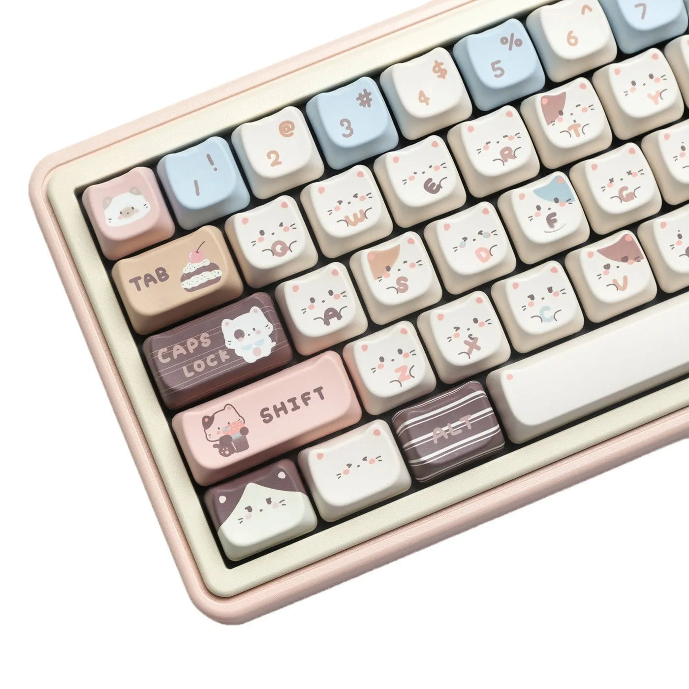 High Sea Salt Cat pastel PBT keycap set for mechanical keyboards with 7u spacebar supplement