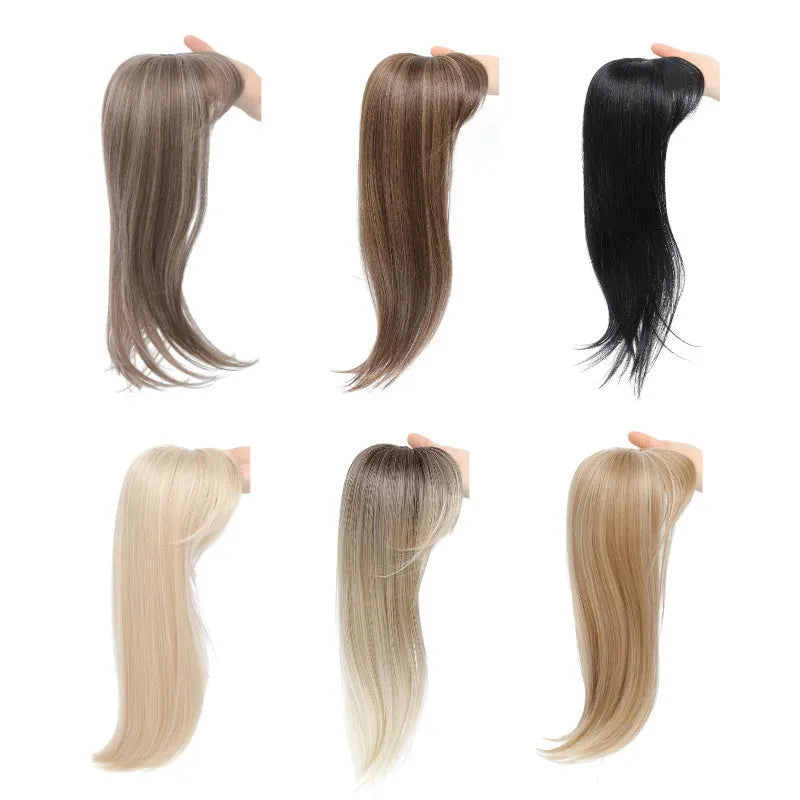Synthetic hair clip wig with inner buckle fastening shown in style colour options