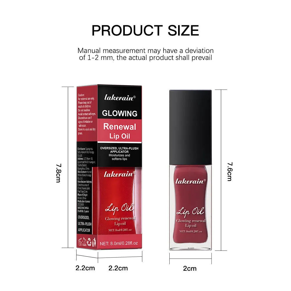 Glow Lip Gloss tube in 8ml size showing one of seven colours: Coral, Clear, Honey, Jam, Pink, Red, or Rose.