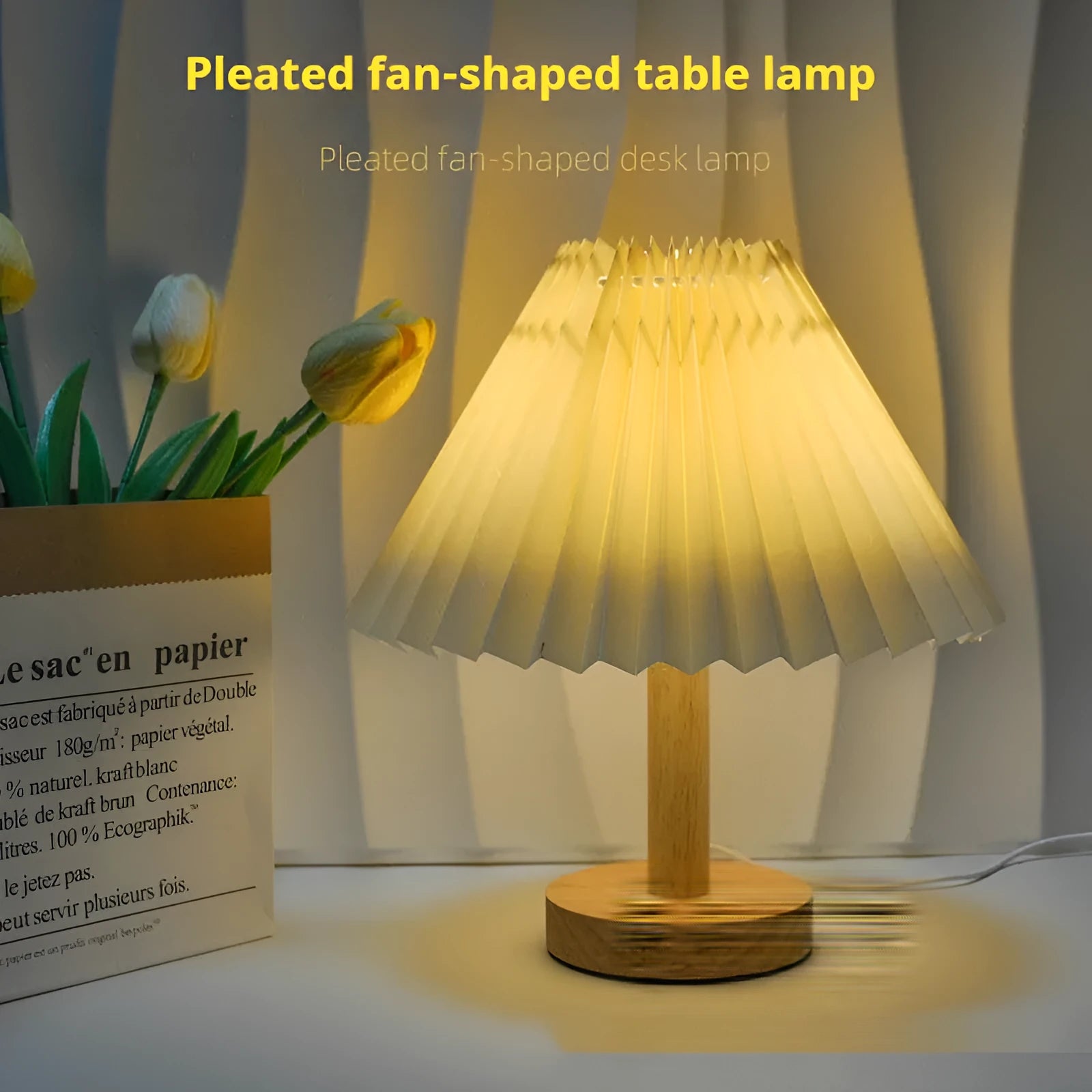 Vintage pleated umbrella shaped USB bedside lamp with remote control in red colour