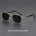 Retro square frame sunglasses with AC lenses in a Black Gold Full Gray colour finish.