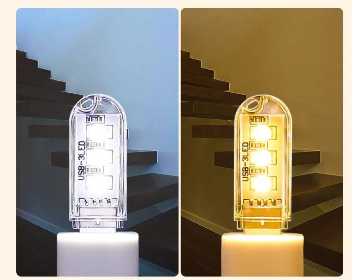USB-powered LED baby night light with PC housing measuring 6cm by 1.8cm