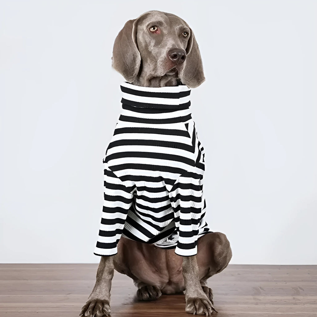 Black and white thin polyester inner layer clothing for large dogs showing size options up to XXXL