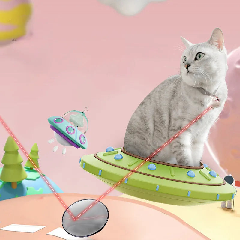 Green automatic cat laser toy attached to cat collar with USB charging port