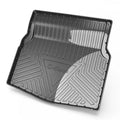 Black car boot protective mat with carbon fiber texture pattern, made from TPO+TPV material.