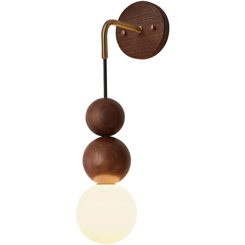 Wood and copper wall lamp with suspension wire and dimmable tricolour light