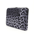 Leopard print polyester laptop sleeve for 13-inch to 16-inch devices with anti-shock protection
