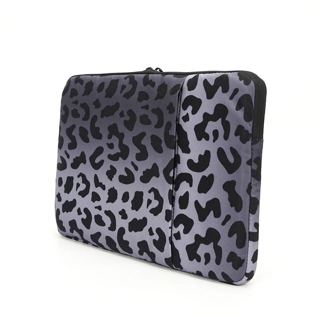 Leopard print polyester laptop sleeve for 13-inch to 16-inch devices with anti-shock protection