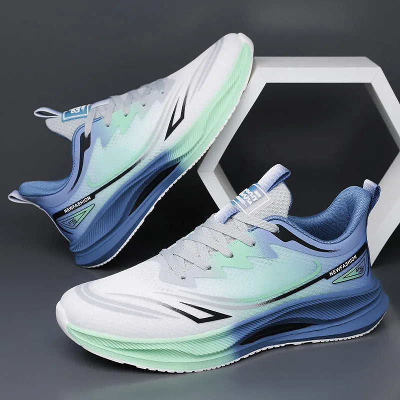 Men's woven mesh casual sneakers in black, black blue, and grey green colours with rubber sole