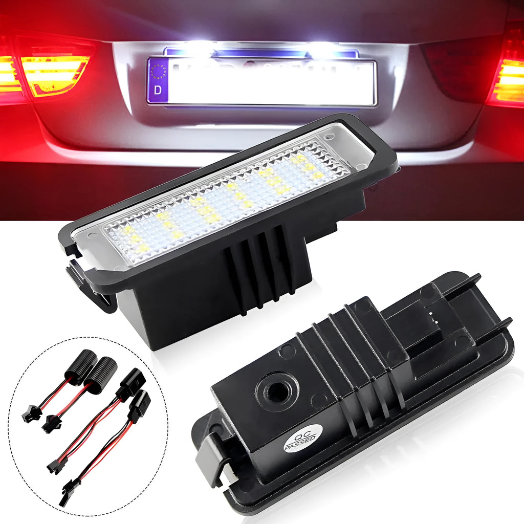 Volkswagen LED license plate light unit for Golf, Polo, Phaeton models with 24 SMD LEDs.