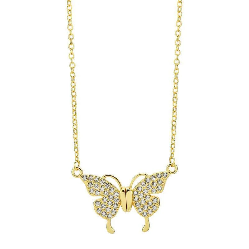 Women's titanium steel clavicle necklace with magnetic snap butterfly pendant on twisted chain