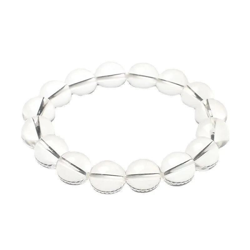 Natural old mine white crystal bracelet with geometric design and round beads