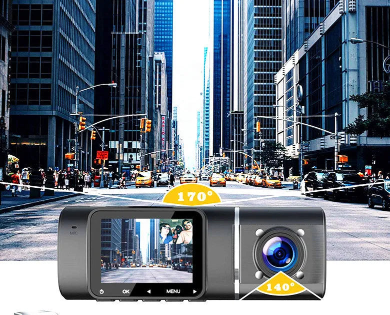 Standard black 1080p car dash cam with a 1.5-inch screen, shown with car charger and windscreen mount.