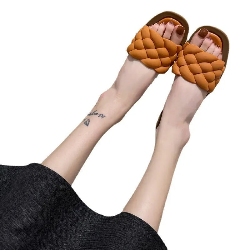 Women's plaid pattern PVC beach sandals with a thick anti-skid sole in black, green, orange, or white.