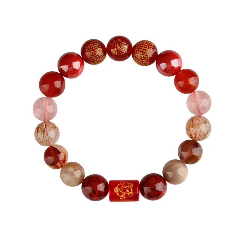 Handmade five elements crystal bracelet in national style with geometry round beads