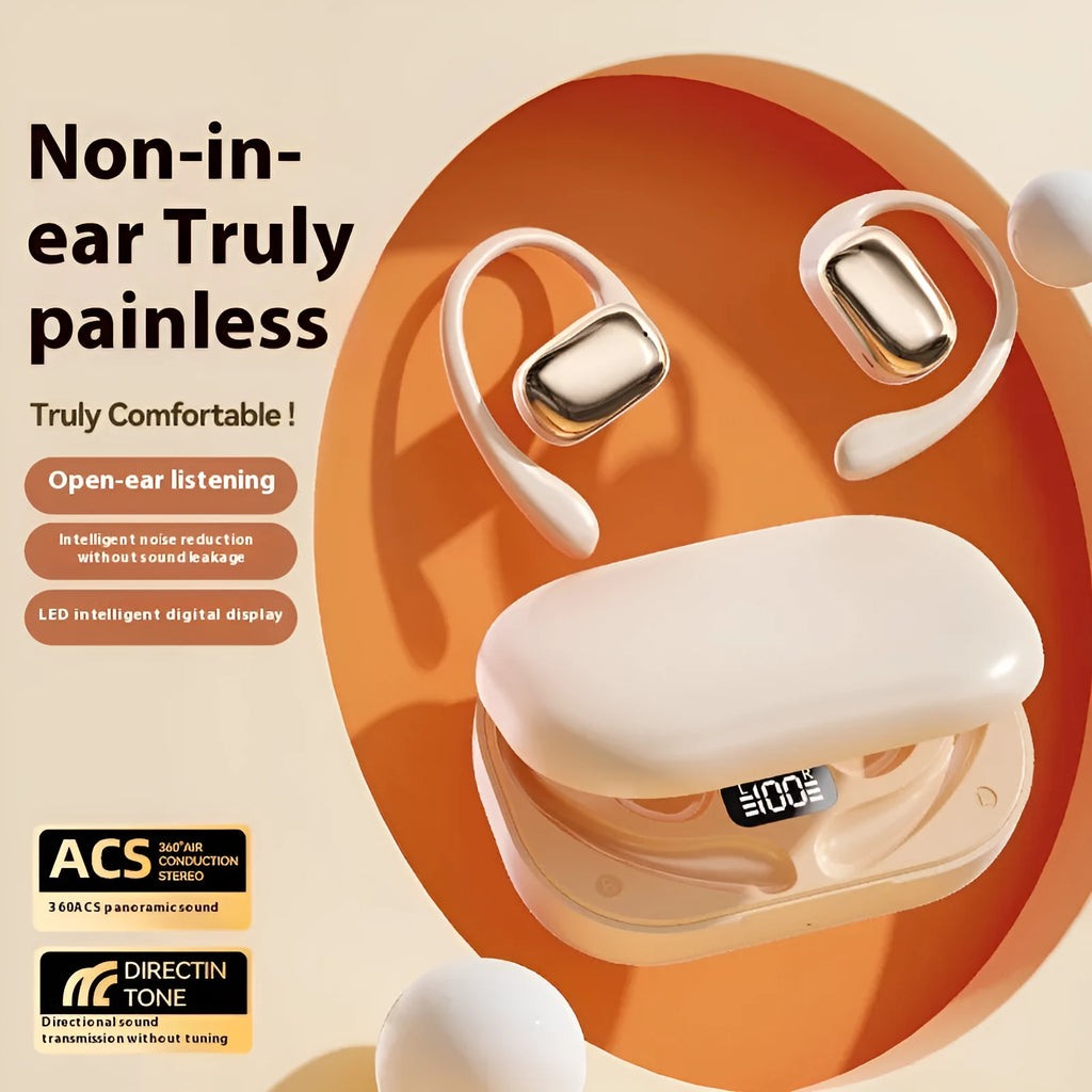 Wireless ear-mounted headphones with digital display screen in black colour