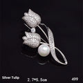 Women's fashion brooch with flower design featuring micro-inlaid zircon detailing in 181 silver tulip colour