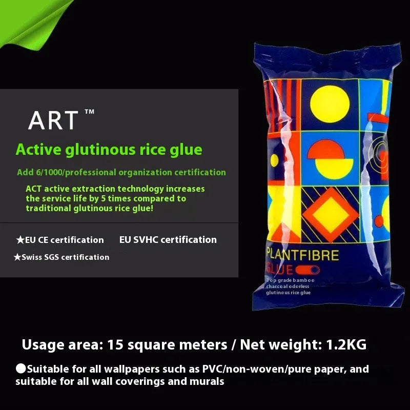 Three rolls of Glutinous Rice Wallpaper Glue E, a formaldehyde-free adhesive for home decoration.