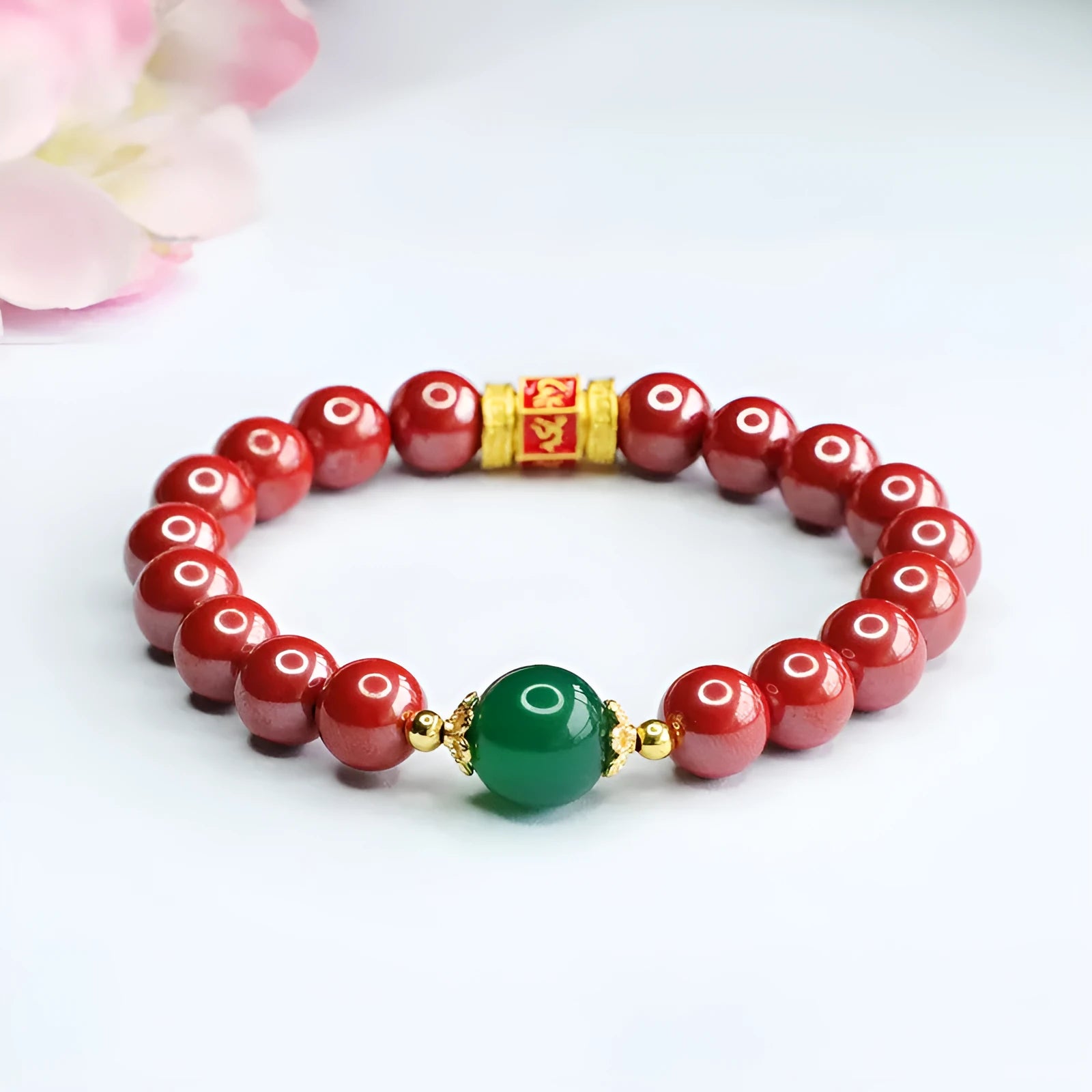 Emperor sandstone colour six words motto bracelet made from cinnabar with 8mm purity