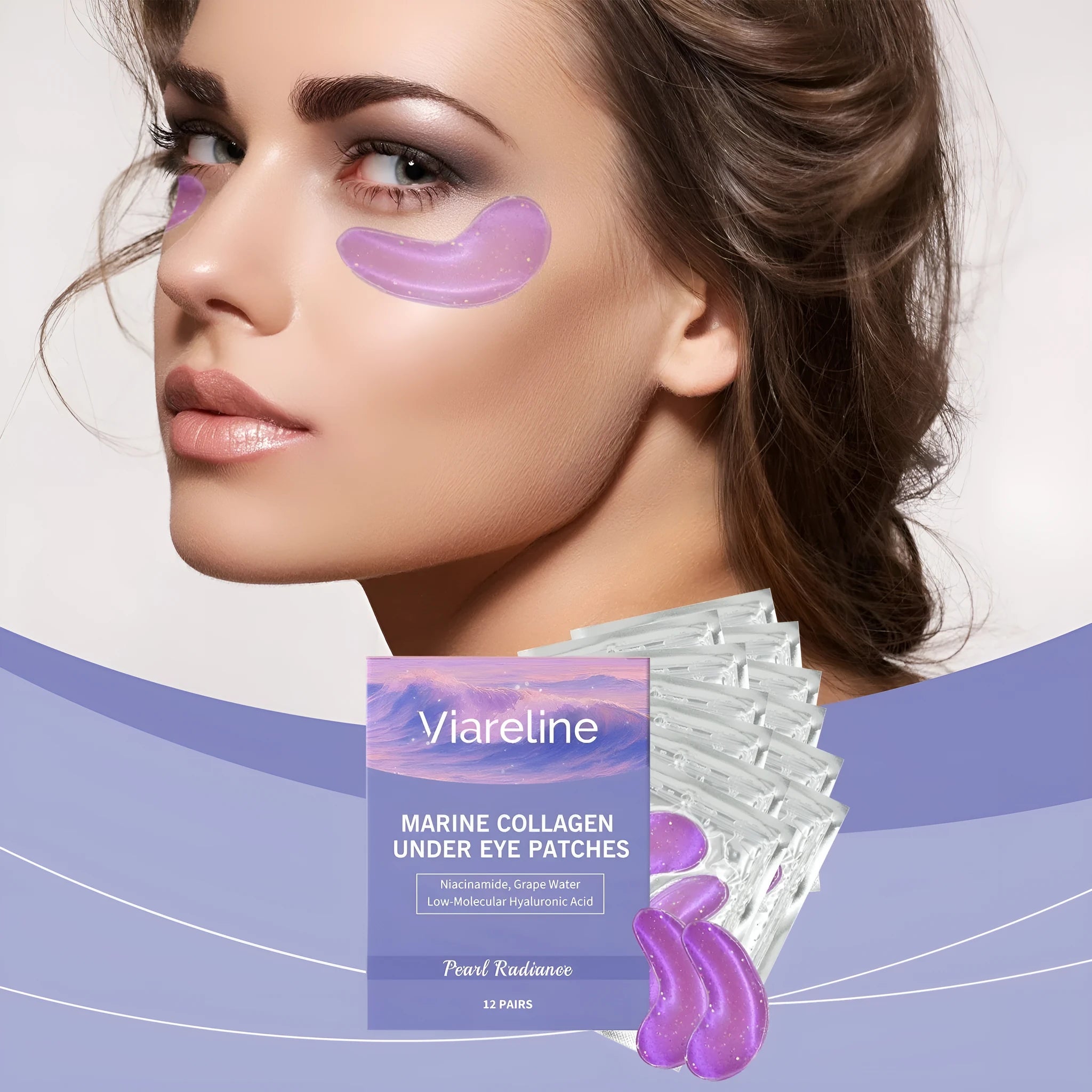 Collagen eye mask treatment with hyaluronic acid in 12-pair packaging