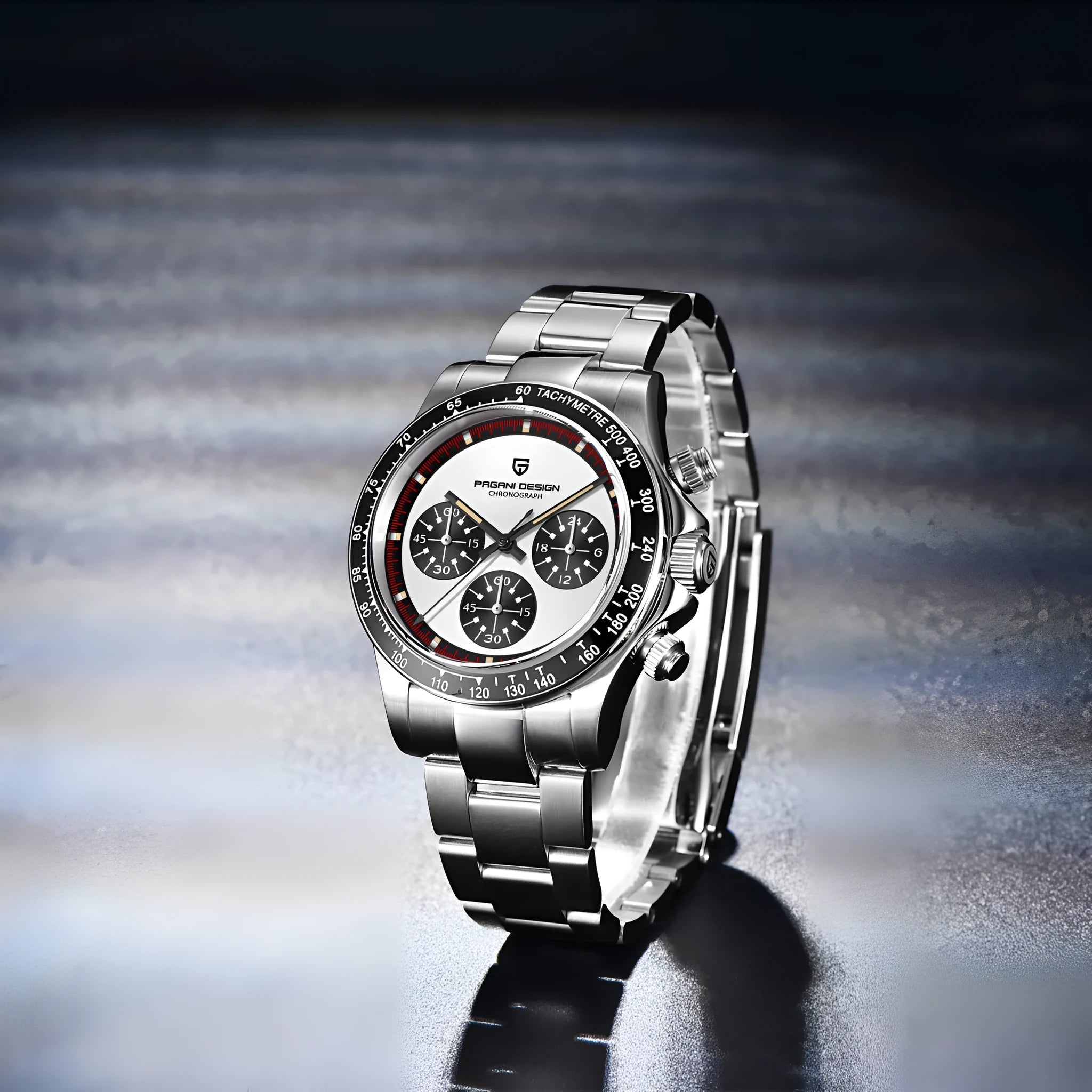 Berjani men's stainless steel quartz chronograph watch with 40mm black dial