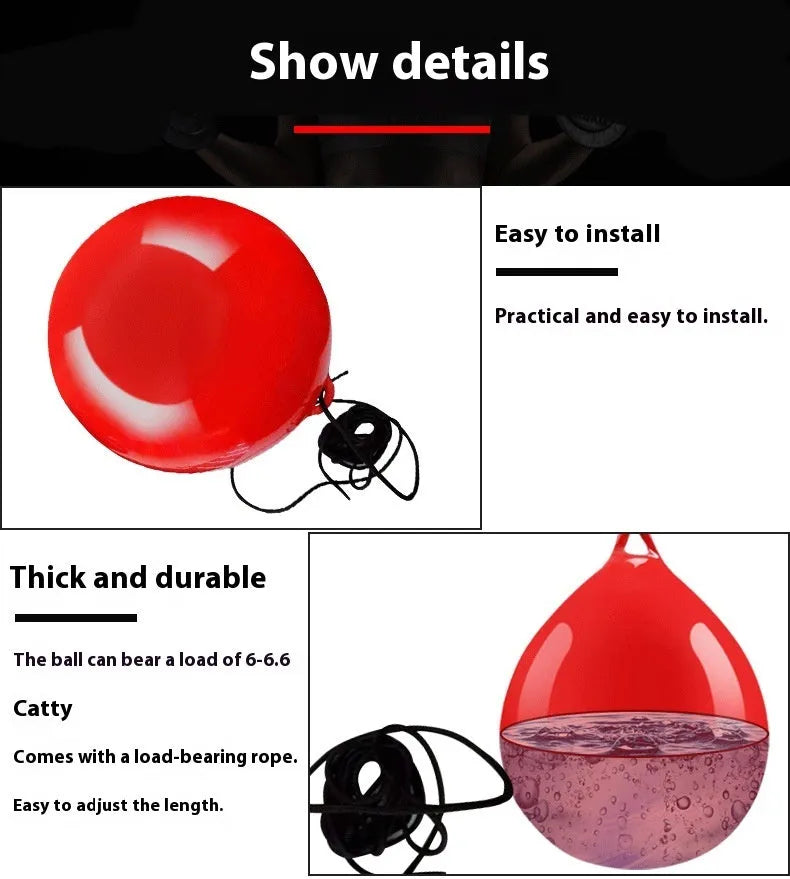 Red water filled boxing ball with hook rope for martial arts speed training